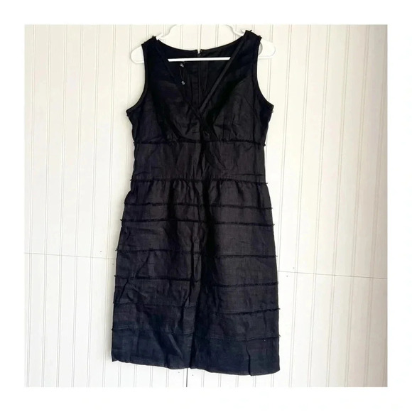 Talbots Size 6 Black 100% Linen Sleeveless Surplice Fringe Trim  Dress NEW! - Picture 1 of 6